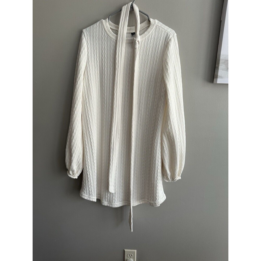 Women's Cream Long Sleeve Sweater Dress with Tie Belt Option Size L NWOT New